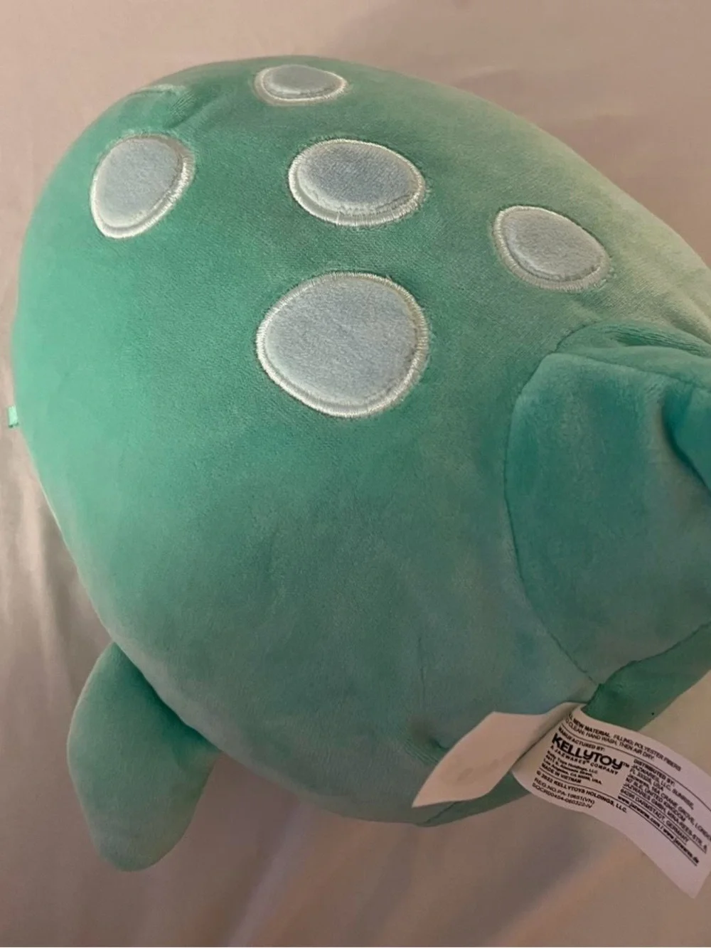 Squishmallows Aqua Green Plush with Cream Belly and Pink Cheeks